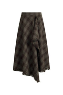 Annie Asymmetric Panel Fringe Plaid Skirt in Merino wool check