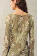 Iris handbemaltes Kleid mit Blumenmuster und langen Ärmeln aus Viskose