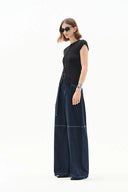 Cassia Raw Denim Wide Leg Jeans in Raw Denim