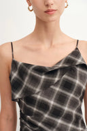Anna Slanted Checkered Strap Dress in Fine Wool Blend