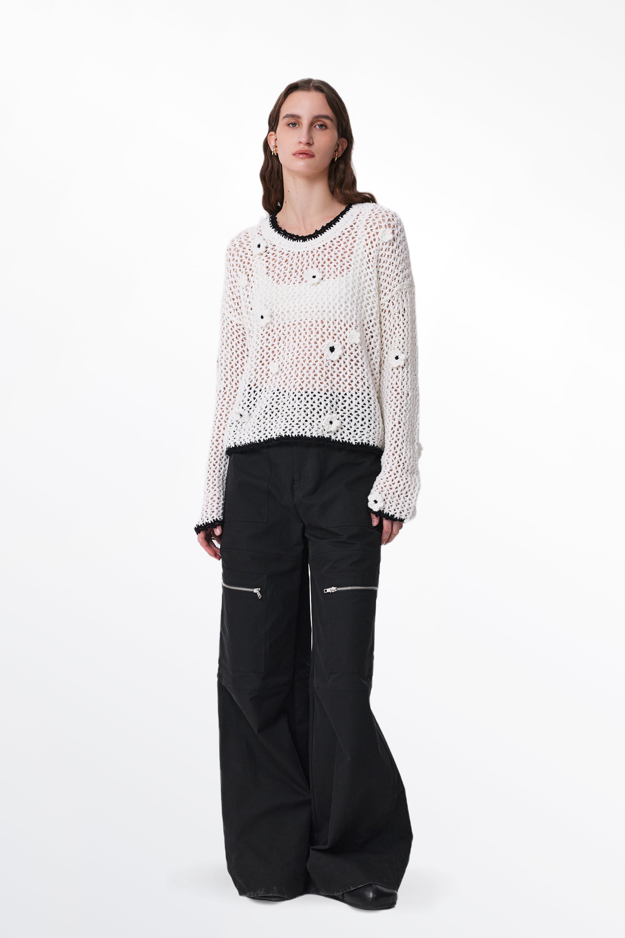 Susanne Crochet Hollow-Out Pullover in Cotton