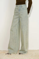 Hadrian Studded Wide Leg Jeans in Cotton Denim