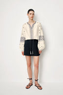 Olivia Boho Embroidered Long Sleeve Blouse Top in Premium Silk-Cotton