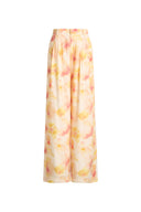 Bella Handpainted Floral Wide Leg Pants in Silk Double Crepe