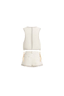 Charlie Boho Mother of Pearl Studded Side Tassel Tie Vest Top and Shorts Set in Cotton Denim