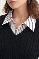 Winnie V Neck Sleeveless Top in Merino Wool Cable Knit