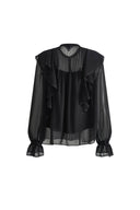 Lea Ruffled Pleated Shirt in Silk Georgette