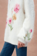 Cardigan brodé floral 3D Papaver en mélange alpaga tricoté