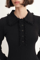 Anja Fringe Collar Long Sleeve Short Dress in Merino Wool Knit