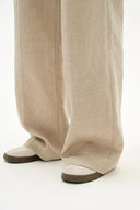 Troy Front Pleated Wide Leg Suit Pants in Dew Retted French Linen