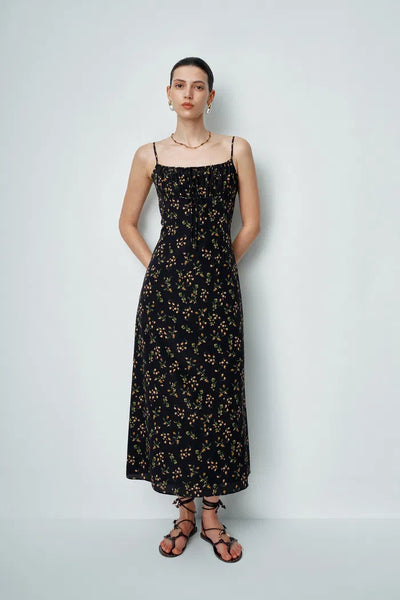 Nora Floral Slip Camin Dress in Mulberry Silk Crepe – fbrq.com