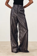Nellie Elasticated Waist Wide Leg Trousers in Protein Leather