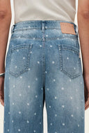Elyra Polka Dot Straight Wide Leg Jeans in Lightweight Cotton Denim