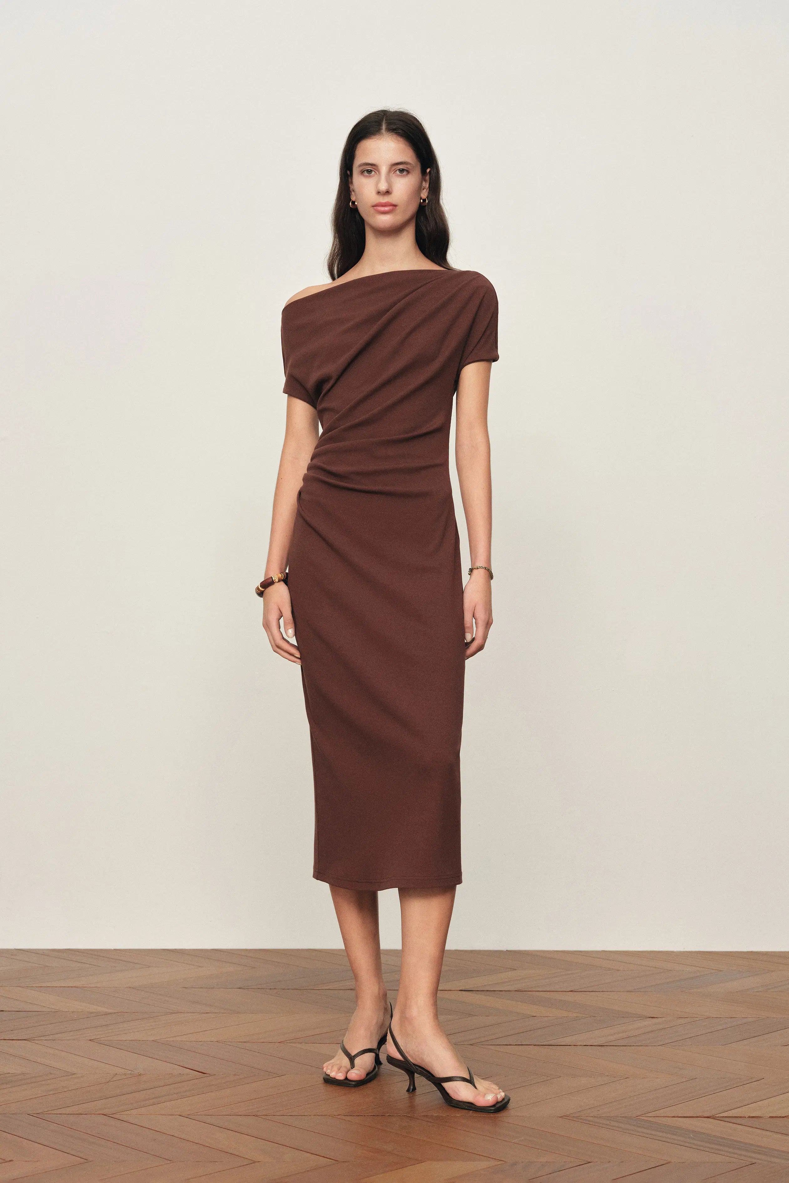 Hazel Asymmetric One Shoulder Dress in Cotton Blend XL