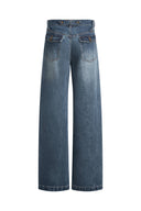 Dora Vintage Wide Straight Leg Jeans in Cotton Denim