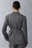 Kano Single Button Tie Waist Blazer and Skirt Matching Sets in Fine Wool Blend