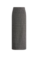 Lola Leather Accent Straight Midi Skirt in Merino-Silk Welsh Check