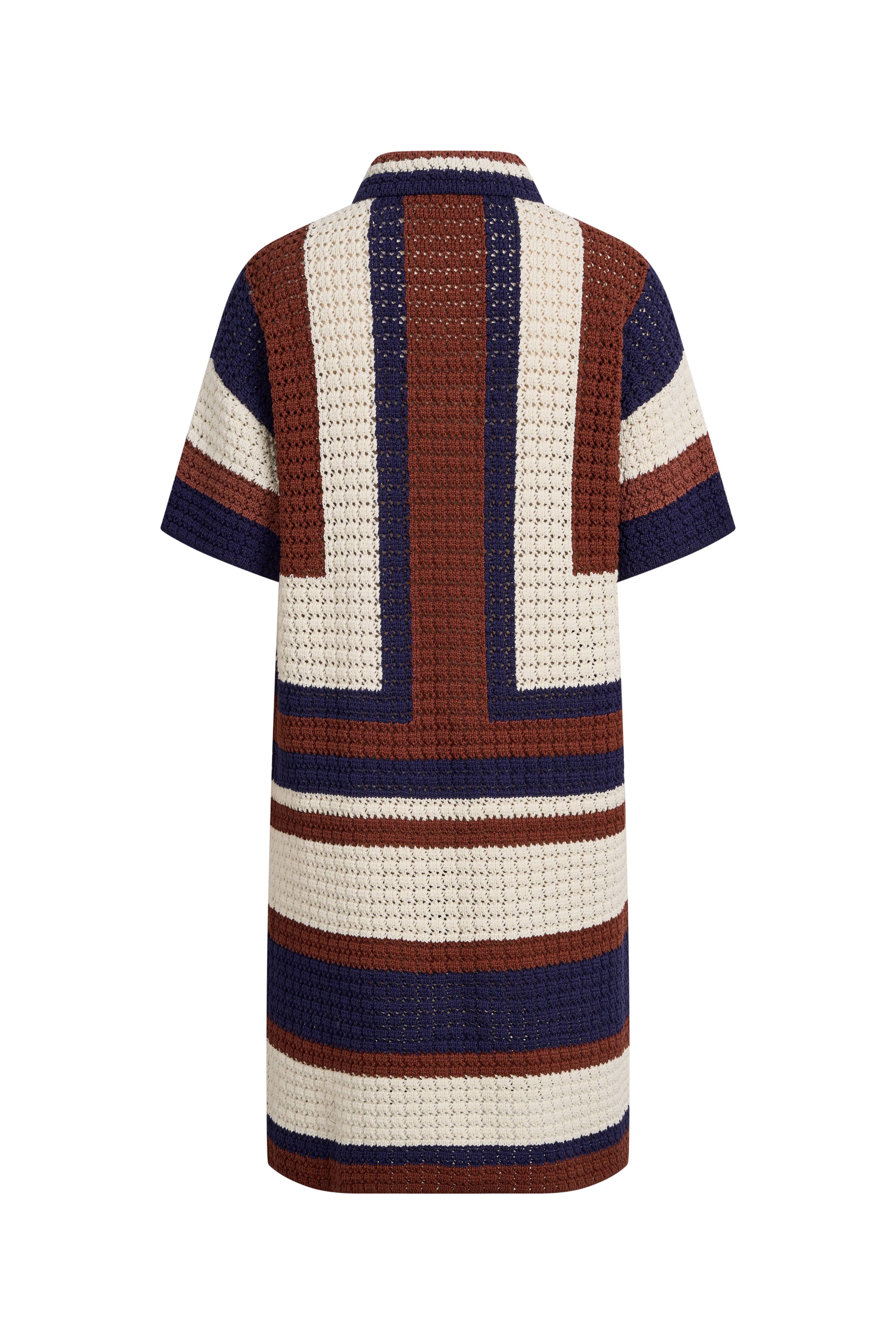 Louise Short-Sleeve Crochet Dress in Cotton-Linen Knit M