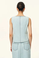 Jean Handwork Bead Denim Vest Top in Cotton Denim