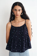 Ensemble top caraco et jupe à pois Ellie en mélange de lin