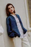 Quinn Denim Bomber Jacket in Lightweight Plain-Weave Denim