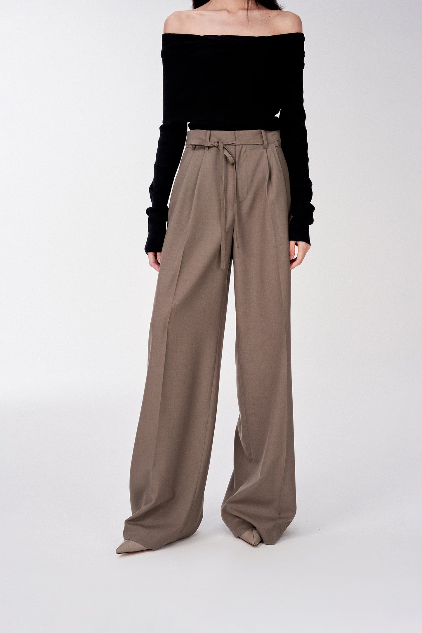 Alba Belted Suit Trousers in Wool Blend