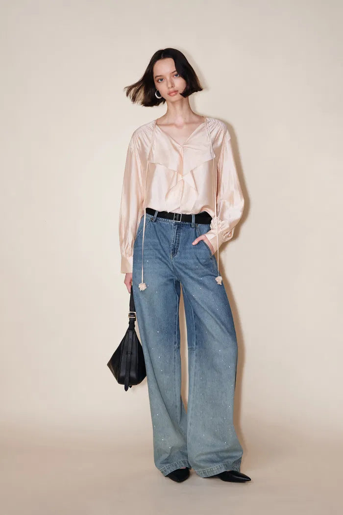 Kylie Rhinestone Gradient Washed Jeans in Cotton Denim