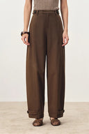 Lydia Buckle Curved Trousers in Cotton Twill