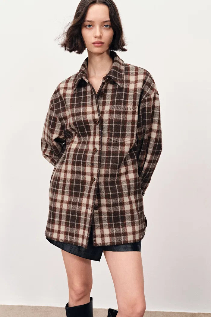 Arlene Oversized Checkered Jacket in Merino Wool – fbrq.com