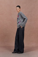 Léa Cuffed Contrast Plaid Denim Jeans in Raw Denim