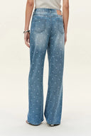 Elyra Polka Dot Straight Wide Leg Jeans in Lightweight Cotton Denim