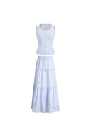 Set aus ärmellosem Spitzen-Cami-Top mit gestreifter Stickerei und Rock aus gekrepptem Baumwollstoff