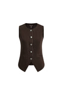 Elodie Fitted Round Neck Sleeveless Vest Top in Thin Denim