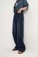 Jeans rectos Natalie con degradado en denim jacquard de algodón con diseño de diamantes