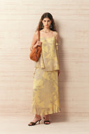 Quinn handbemalter Blumenrock mit Chiffon-Falten