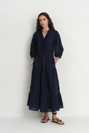 Elli Geborduurde Pofmouwen Blouse Top en Maxi Rok Set in Katoen