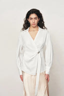 Chemise Bianca à taille froncée cousue main en coton pima premium