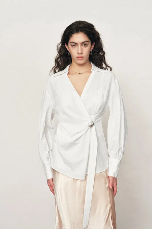 Bianca Hand Stitch Ruched-Waist Shirt in Premium Pima Cotton