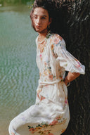 Lou Flora Long Sleeves Dress in Silk-Linen Blend