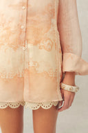 Celeste Handpainted Floral Loose Shirt in Silk Linen Organza