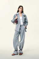Calista Belted Trench Style Coat in Lightweight Cotton Denim