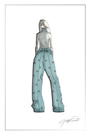 Imogen Hand Beaded Denim Trousers in Cotton Denim