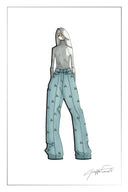 Imogen Hand Beaded Denim Trousers in Cotton Denim