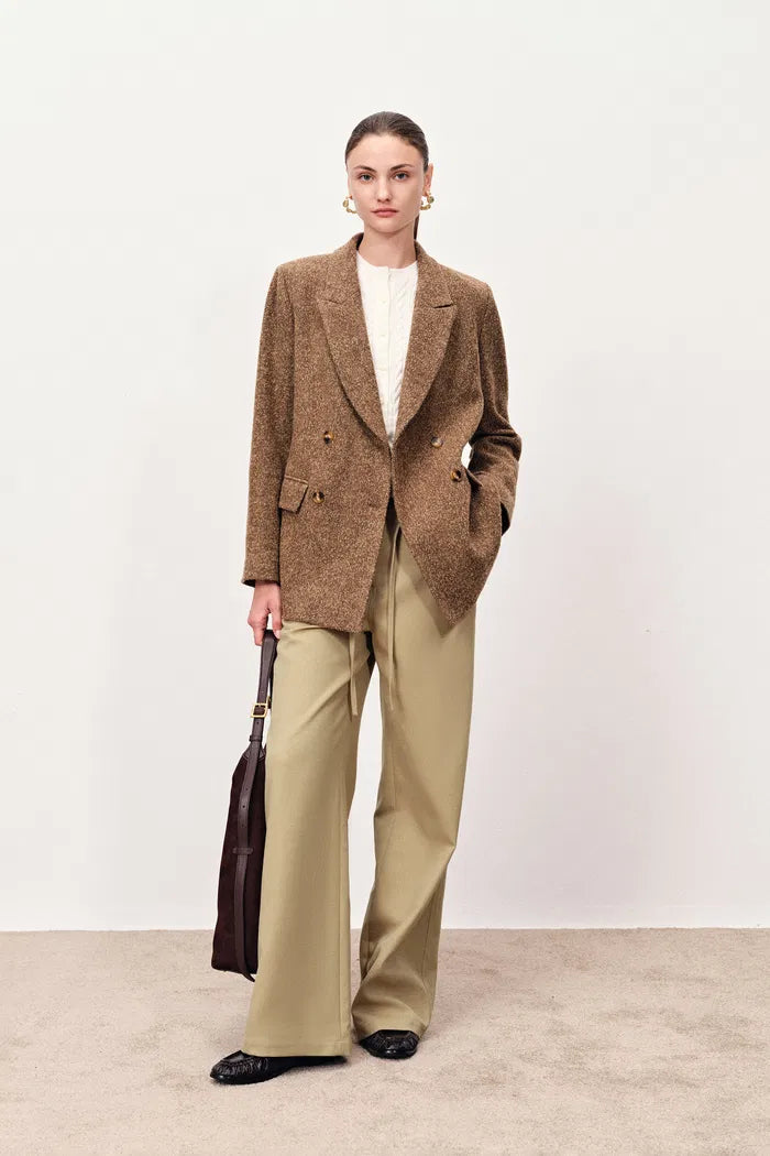 Kendall Tie Belt Trousers in Lightweight Twill Fabric