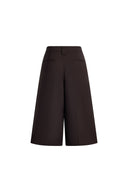 Yuri Brown Wide Pleated Cropped Culottes in Wool Blend