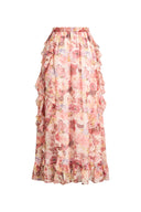 Amélie Hand-Painted Print Ruffle Skirt in Sheer Chiffon