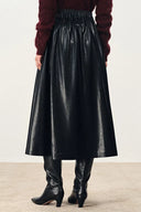 Emma Pleated Waist Leather Skirt in Faux Leather