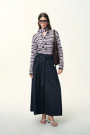 Pantalon style jupe-culotte à nouer à la taille Mathilde en denim mélangé chanvre