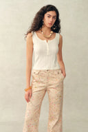 Top Smanicato Kari con Colletto Henley in Maglia a Intreccio Aperto