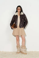 Zita Ruched Padded Moto Jacket in Vegan Leather